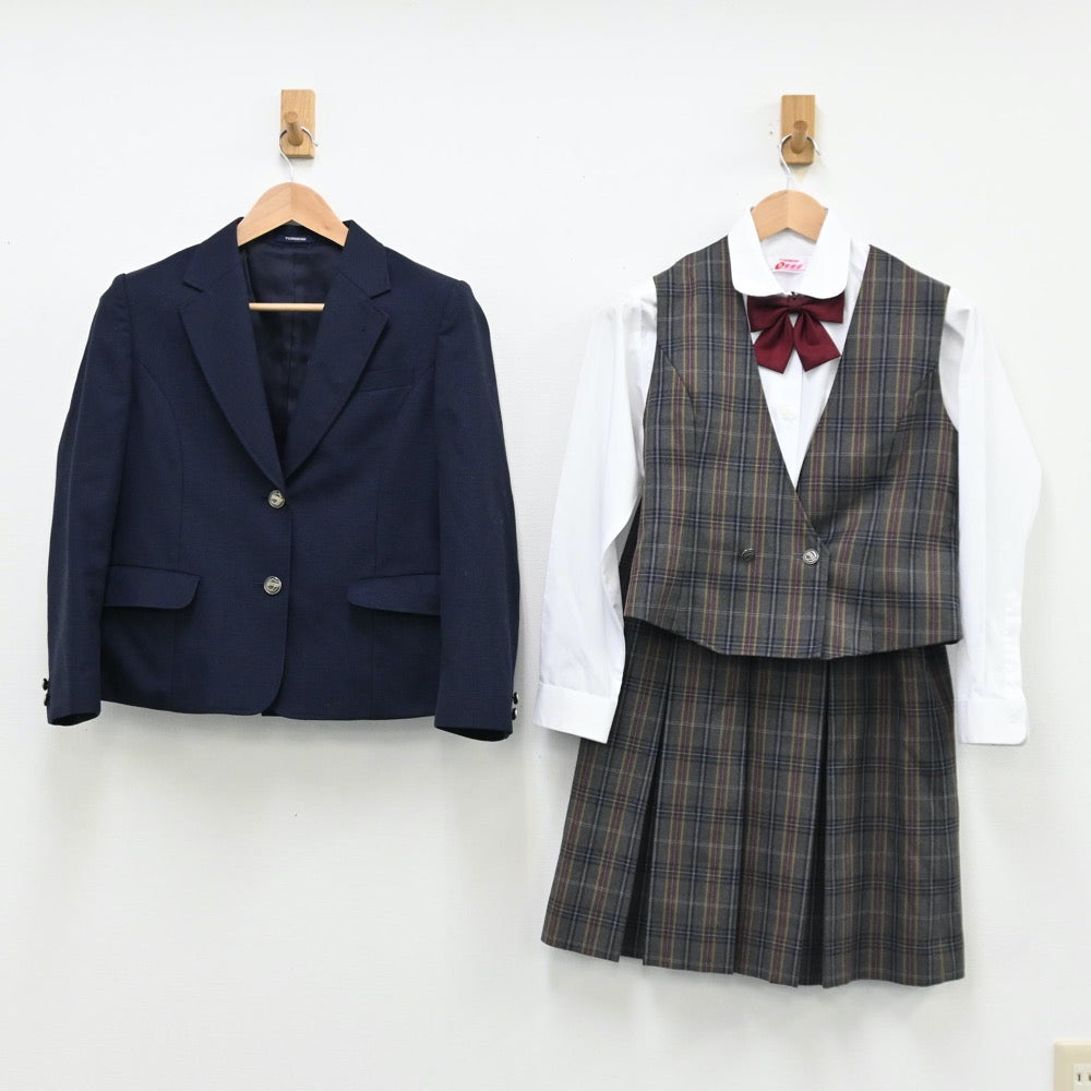 【中古】北海道 平岡中央中学校 女子制服 5点（ブレザー・ベスト・シャツ・スカート）sf011820