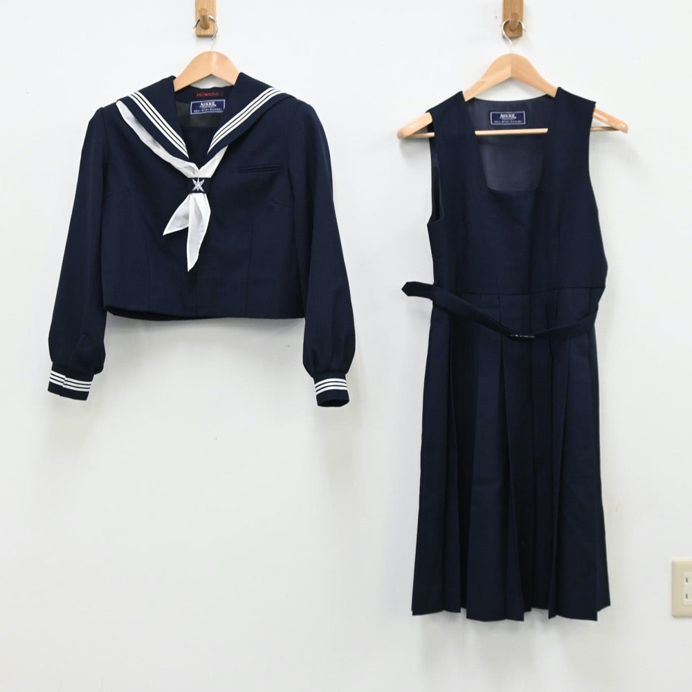 【中古】埼玉県 大袋中学校 女子制服 6点（セーラー服・シャツ・ニット・ジャンパースカート）sf011891