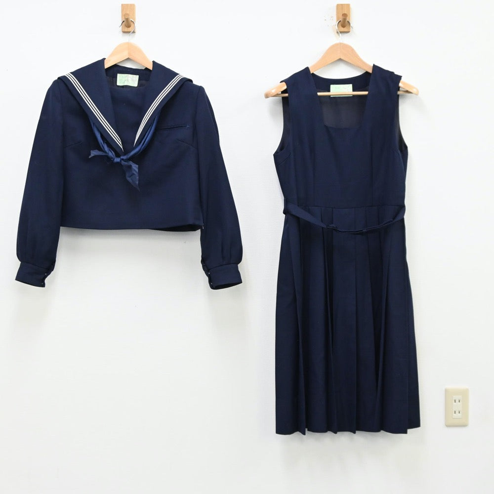 【中古】福岡県 箱崎中学校 女子制服 3点（セーラー服・ジャンパースカート）sf011898