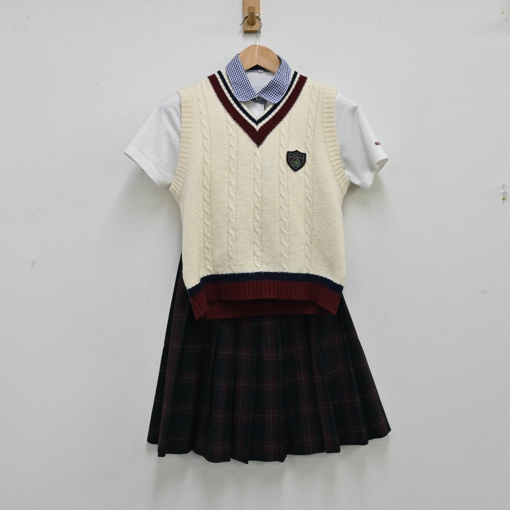 【中古】岡山県 岡山理科大学附属高等学校 女子制服 4点（シャツ・ニットベスト・スカート）sf011956