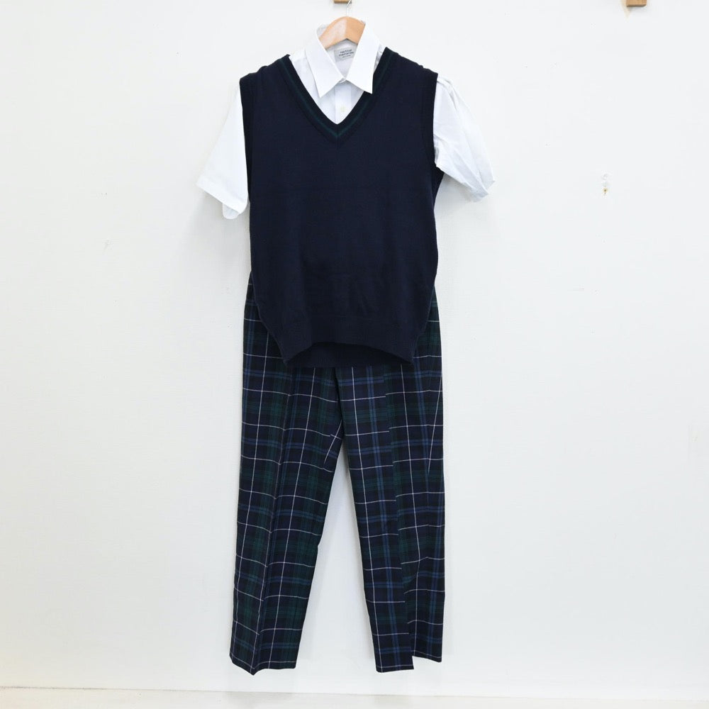 【中古】福岡県 福岡第一高等学校 男子制服 3点（シャツ・ニットベスト・ズボン）sf011985