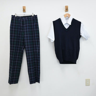 【中古】福岡県 福岡第一高等学校 男子制服 3点（シャツ・ニットベスト・ズボン）sf011985