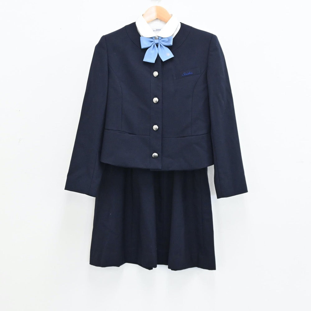 【中古】岡山県 岡山学芸館清秀中学校 女子制服 5点（ブレザー・シャツ・ベスト・スカート）sf012002