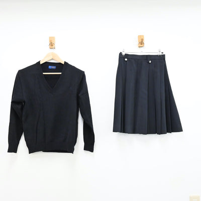 【中古】三重県 三重高等学校 女子制服 3点（ニット・スカート）sf012006