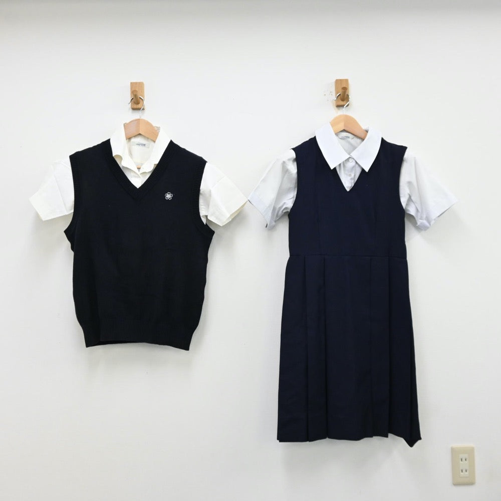 【中古】東京都 私立跡見学園中学校 女子制服 4点（シャツ・シャツ・ニットベスト・ジャンパースカート）sf012023