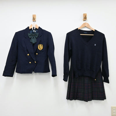 【中古】東京都 鶴川高等学校 女子制服 5点（ブレザー・ニット・ベスト・スカート）sf012040