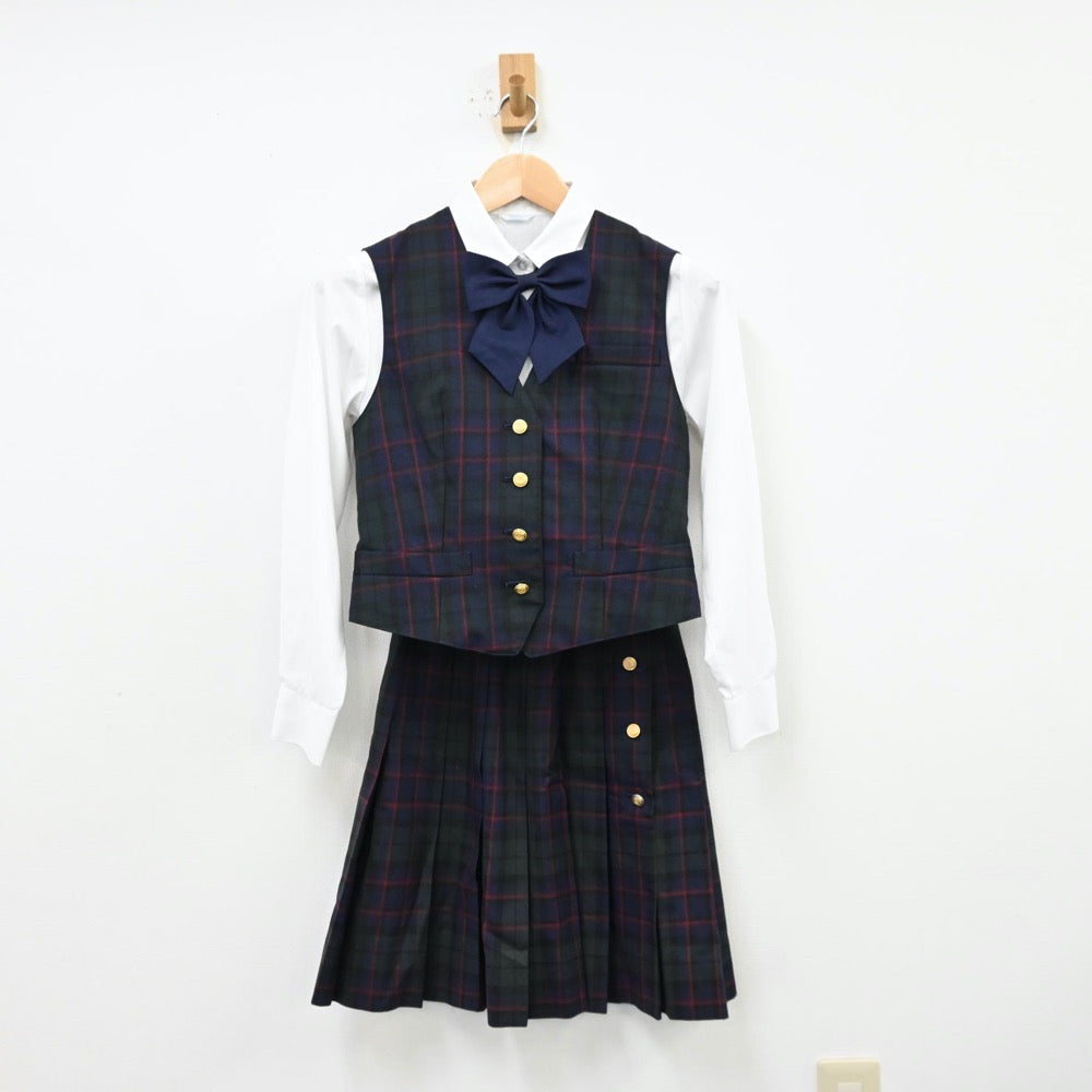 【中古】東京都 鶴川高等学校 女子制服 6点（ブレザー・シャツ・ニット・ベスト・スカート）sf012041