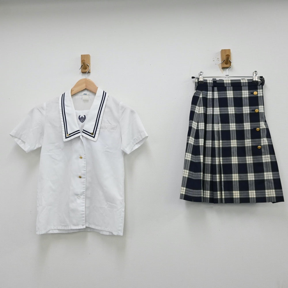 【中古】東京都 鶴川高等学校 女子制服 4点（シャツ・シャツ・ニットベスト・スカート）sf012042