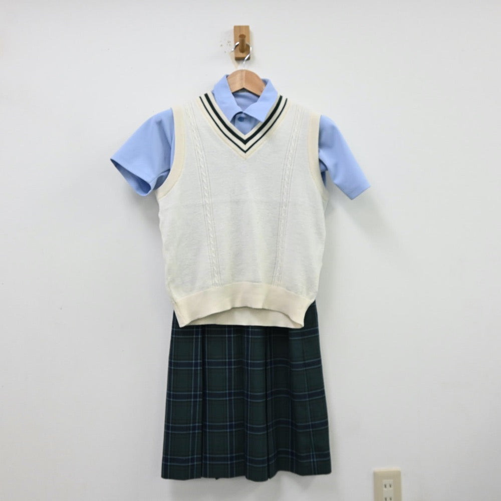 【中古】長崎県 日野中学校 女子制服 4点（シャツ・ニットベスト・スカート）sf012049