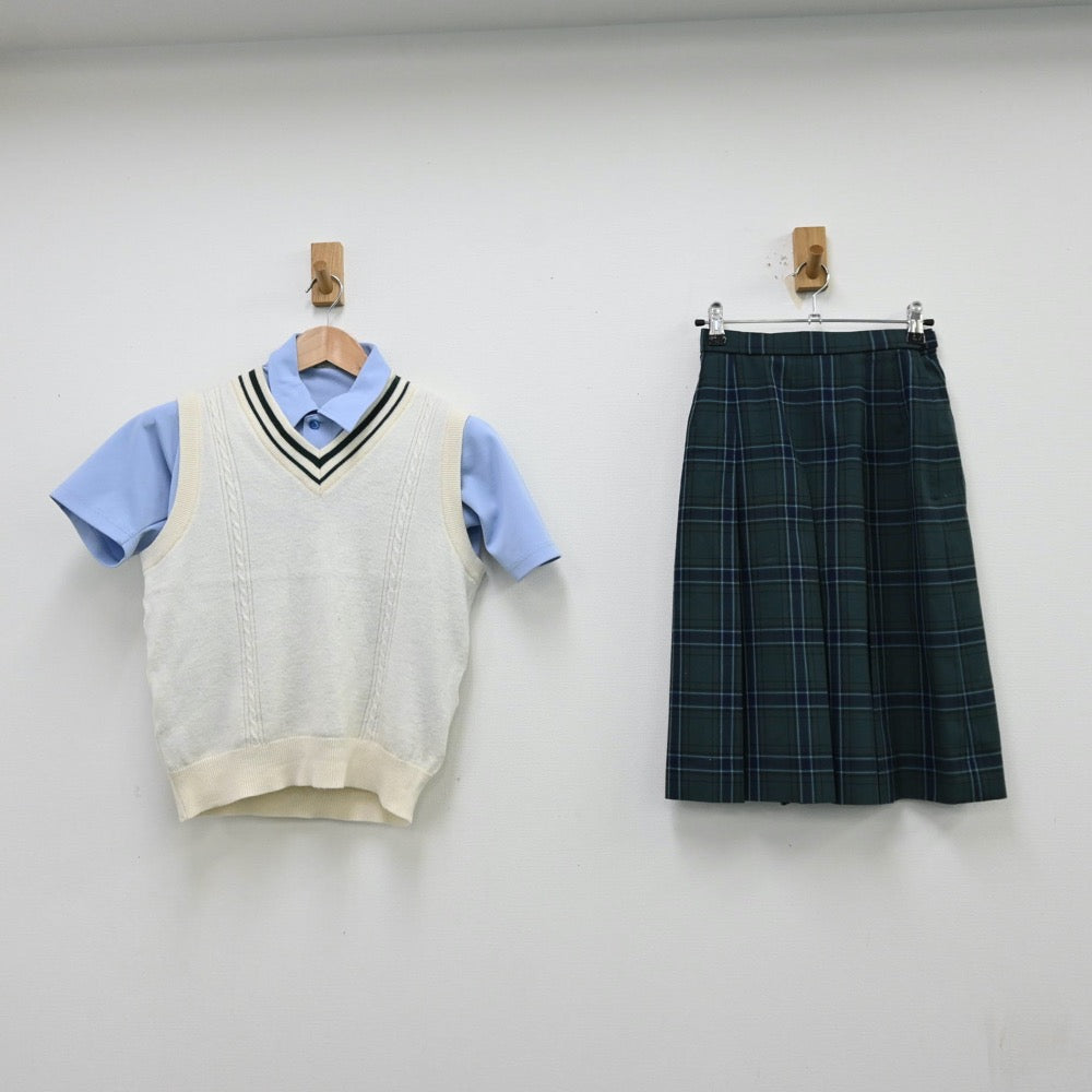 【中古】長崎県 日野中学校 女子制服 4点（シャツ・ニットベスト・スカート）sf012049