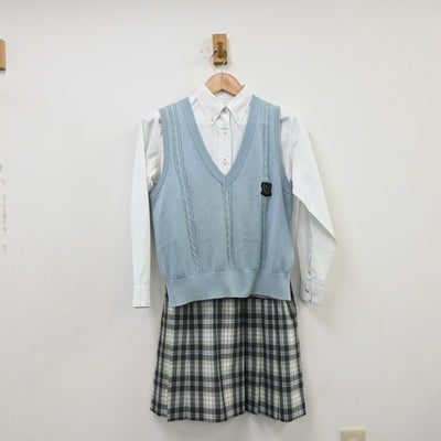 【中古】東京都 錦城高等学校 女子制服 3点（シャツ・ニットベスト・スカート）sf012051