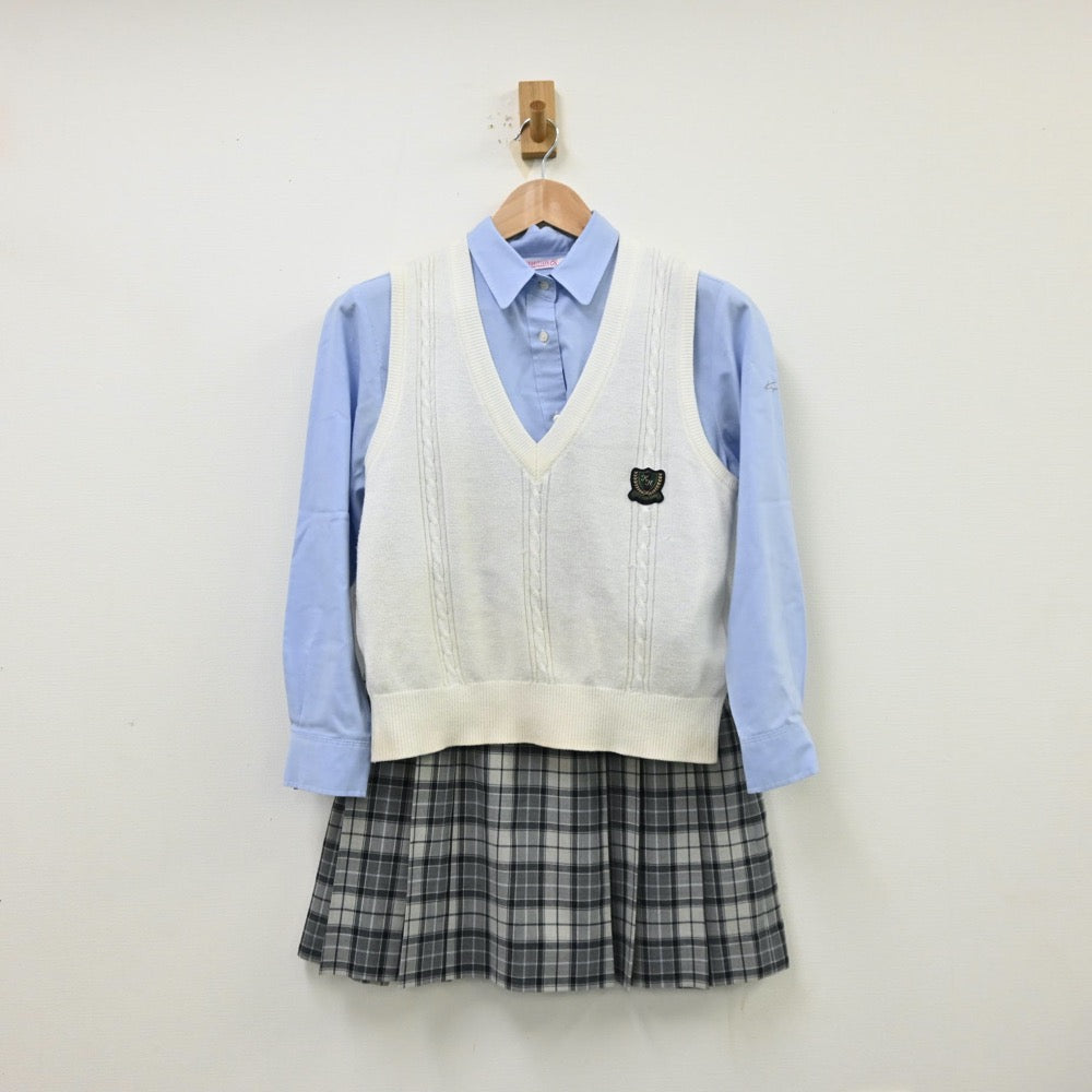 【中古】東京都 錦城高等学校 女子制服 3点（シャツ・ニットベスト・スカート）sf012052