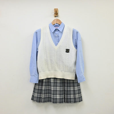 【中古】東京都 錦城高等学校 女子制服 3点（シャツ・ニットベスト・スカート）sf012052