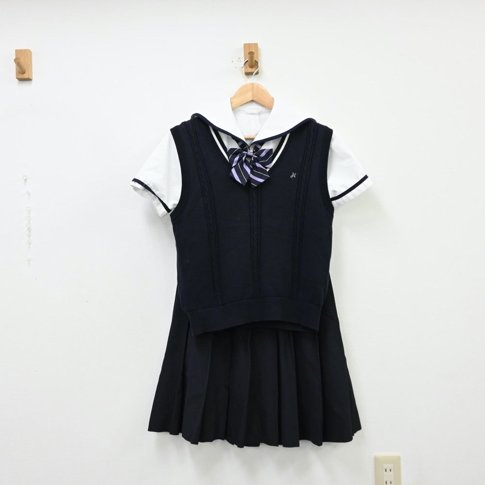 【中古】岐阜県 多治見西高等学校 女子制服 4点（セーラー服・ニットベスト・スカート）sf012064