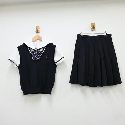 【中古】岐阜県 多治見西高等学校 女子制服 4点（セーラー服・ニットベスト・スカート）sf012064