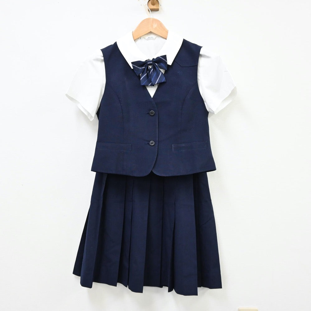 【中古】東京都 白_高等学校 女子制服 5点（シャツ・ベスト・ニットベスト・スカート）sf012070