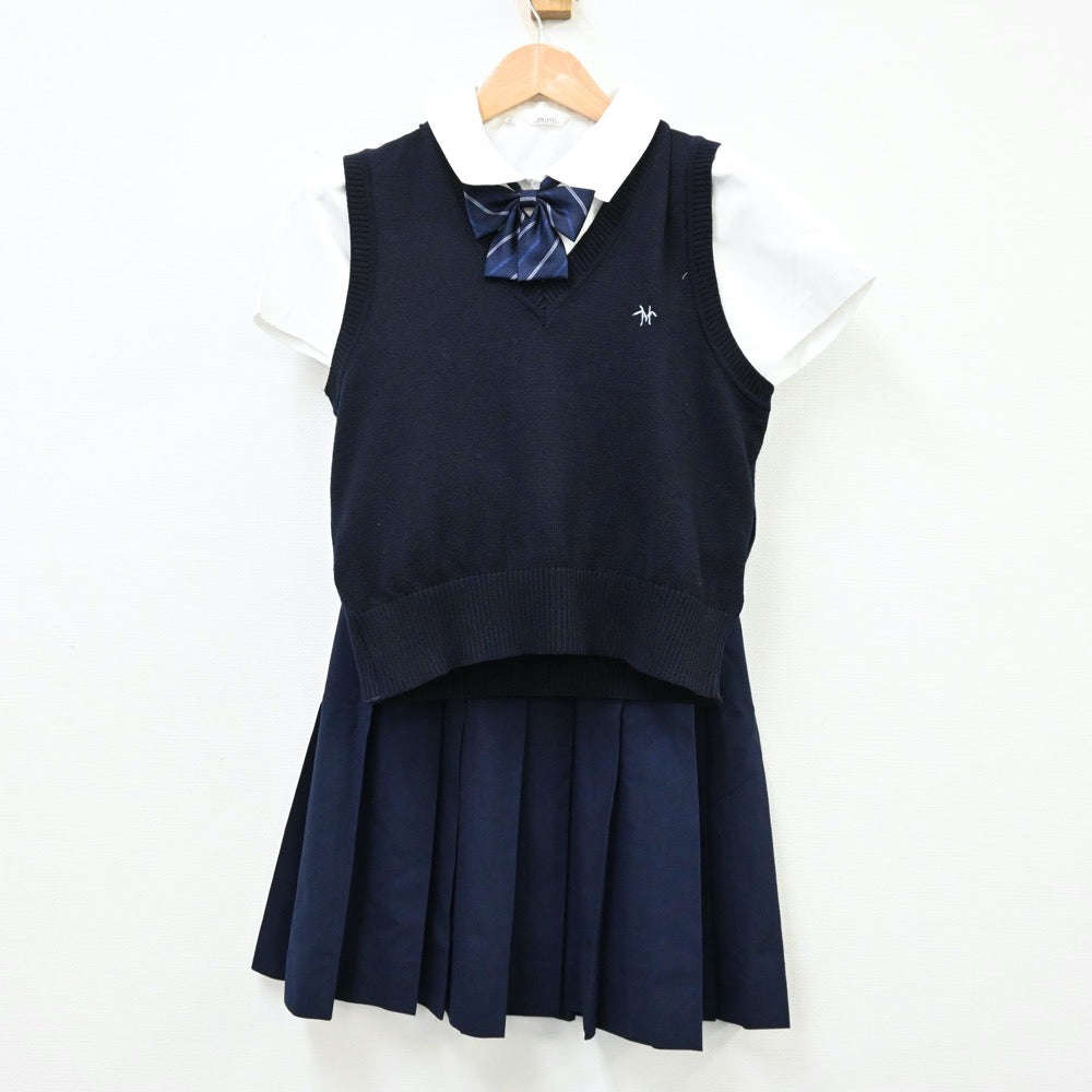 【中古】東京都 白_高等学校 女子制服 5点（シャツ・ベスト・ニットベスト・スカート）sf012070