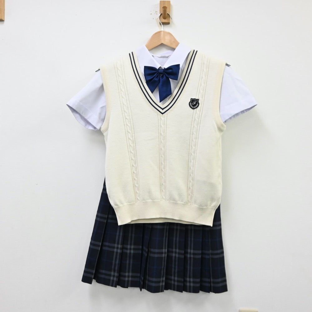 【中古】鹿児島県 吹上高等学校 女子制服 5点（シャツ・ニットベスト・スカート）sf012073