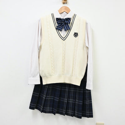 【中古】鹿児島県 吹上高等学校 女子制服 4点（シャツ・ニットベスト・スカート）sf012075