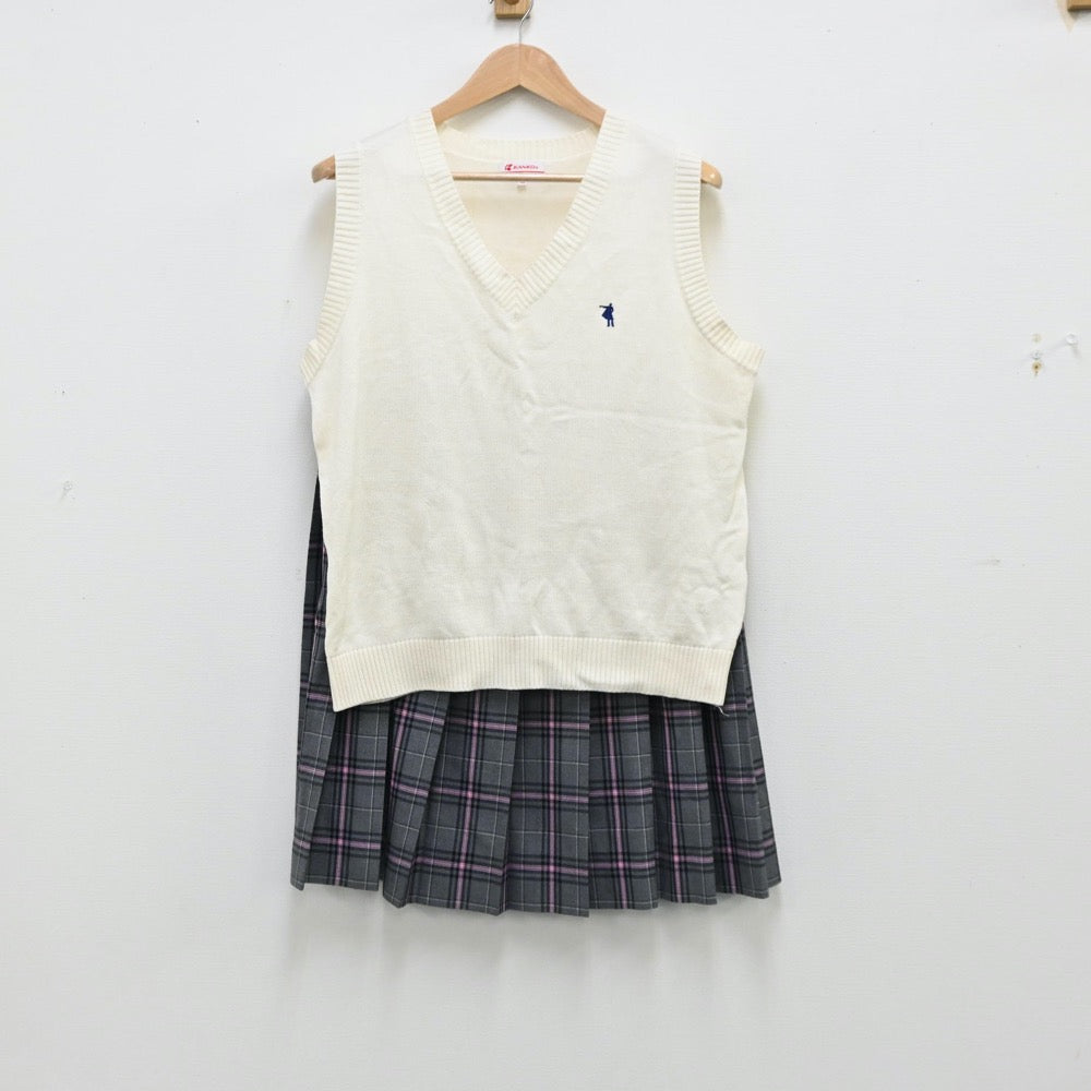 【中古】東京都 クラーク記念国際高等学校 東京キャンパス 女子制服 5点（ブレザー・ニットベスト・シャツ・スカート）sf012093