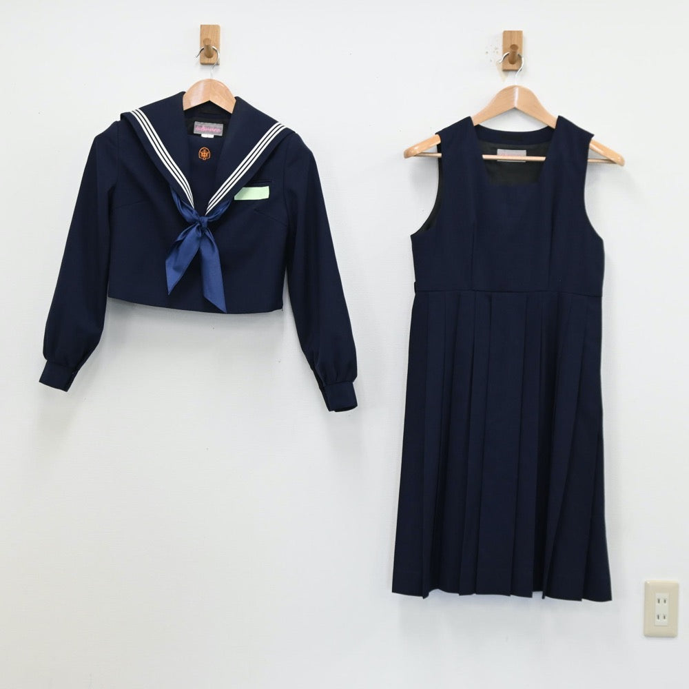 【中古】福岡県 城山中学校 女子制服 3点（セーラー服・ジャンパースカート）sf012099