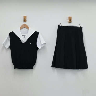 【中古】福岡県 福岡魁誠高等学校 女子制服 3点（セーラー服・ニットベスト・スカート）sf012103