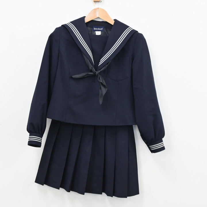 【中古】滋賀県 膳所高等学校 女子制服 3点（セーラー服・スカート）sf012116