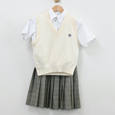 【中古】岐阜県 岐阜総合学園高等学校 女子制服 3点（シャツ・ニットベスト・スカート）sf012142