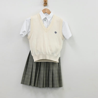 【中古】岐阜県 岐阜総合学園高等学校 女子制服 3点（シャツ・ニットベスト・スカート）sf012143