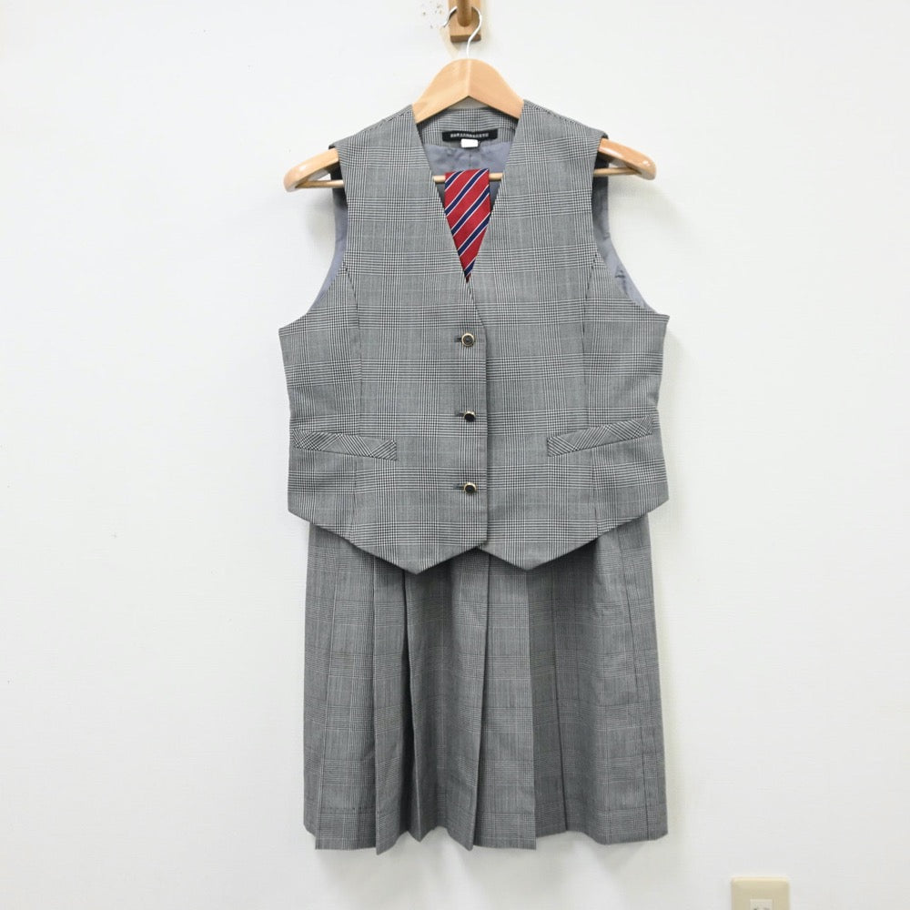 【中古】富山県 高岡商業高等学校 女子制服 3点（ベスト・スカート）sf012259