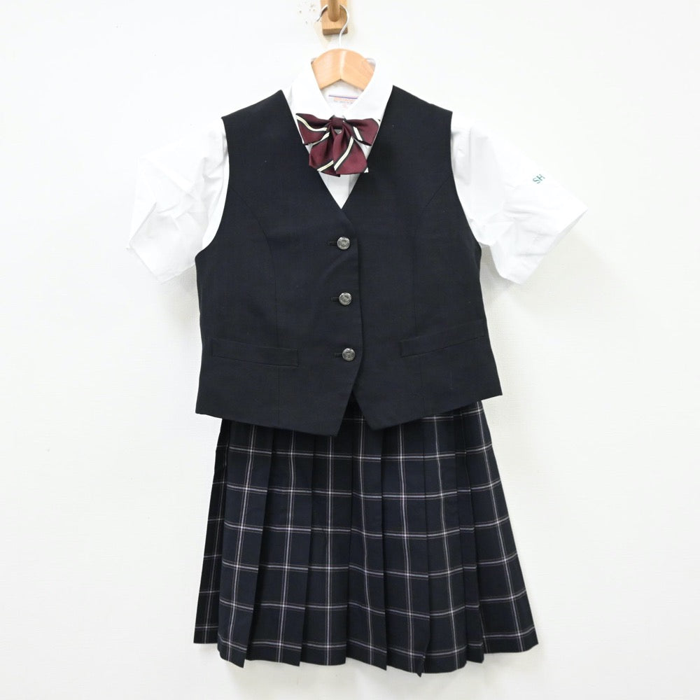 【中古】埼玉県 栄東高等学校 女子制服 4点（シャツ・ベスト・スカート）sf012280