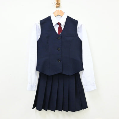 【中古】神奈川県 中原中学校 女子制服 5点（ブレザー・シャツ・ベスト・スカート）sf012289