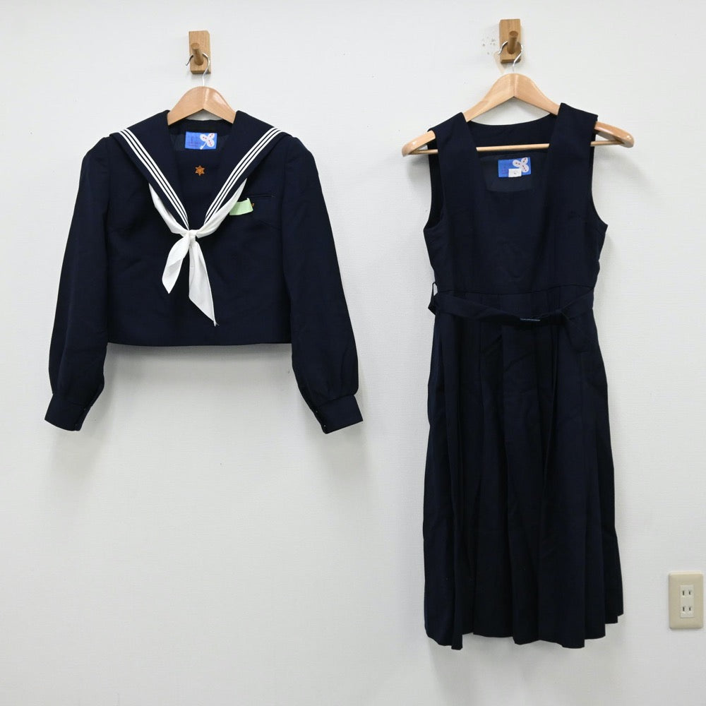 【中古】福岡県 福間東中学校 女子制服 3点（セーラー服・ジャンパースカート）sf012302