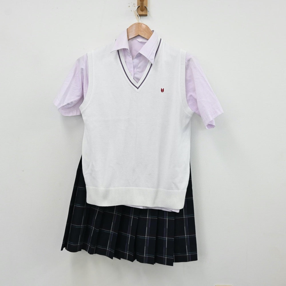 【中古】神奈川県 英理女子学院高等学校 女子制服 4点（シャツ・ニットベスト・スカート）sf012313