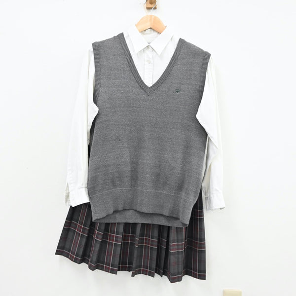 【中古】埼玉県 埼玉県立鳩ヶ谷高等学校 女子制服 3点（シャツ・ニットベスト・スカート）sf012353