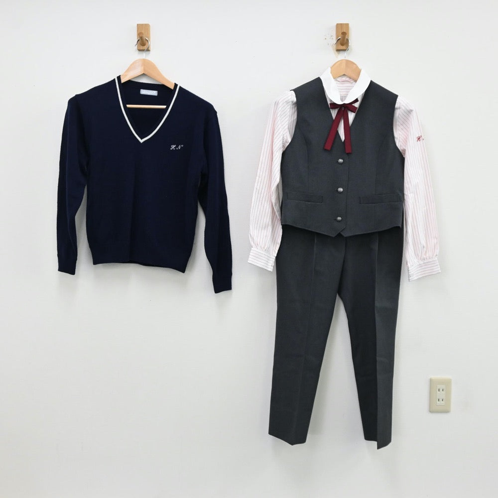 【中古】愛知県 愛知県立半田農業高等学校 女子制服 6点（ブレザー・ベスト・シャツ・ニット・ズボン）sf012358