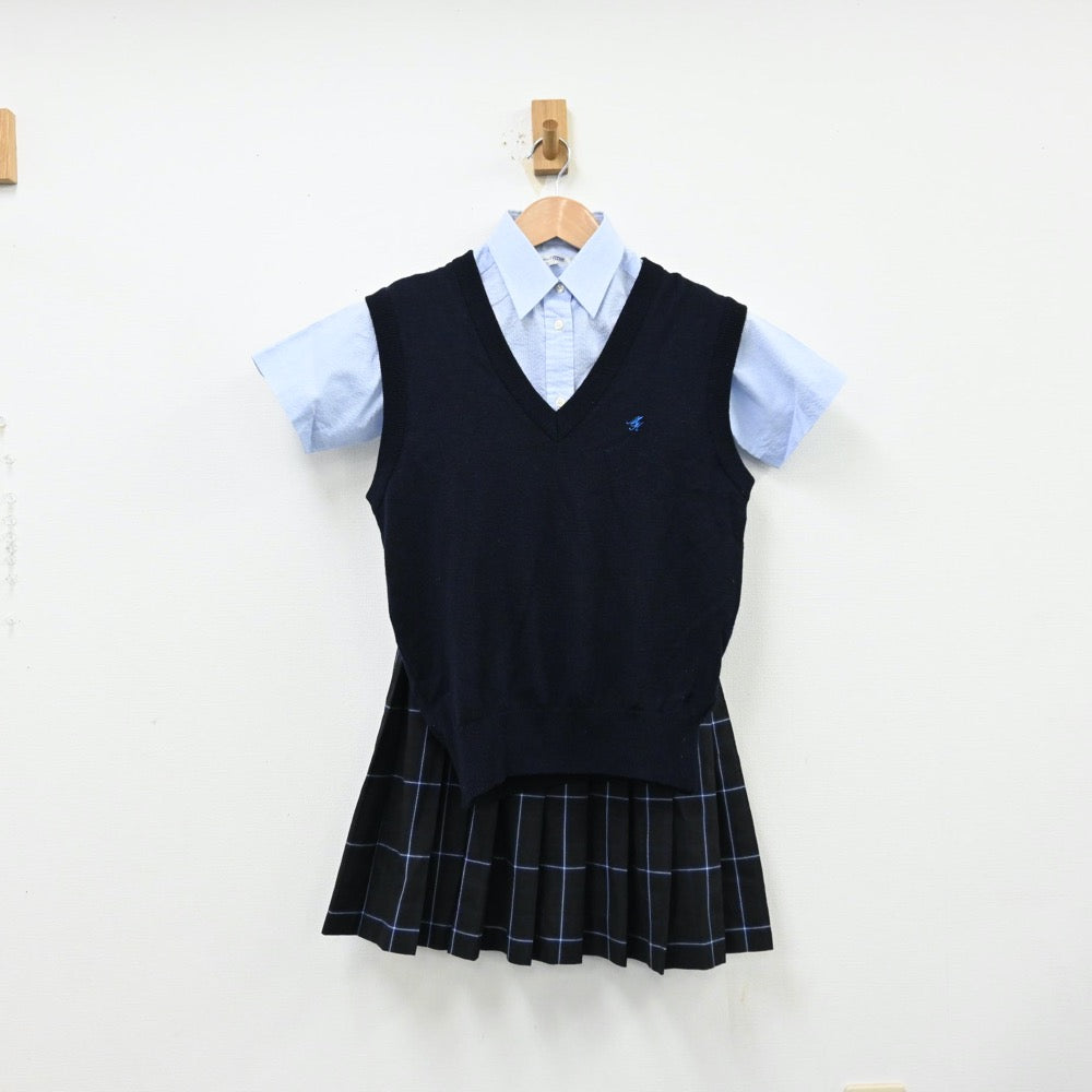 【中古】茨城県 私立水戸葵陵高等学校 女子制服 3点（シャツ・ニットベスト・スカート）sf012391