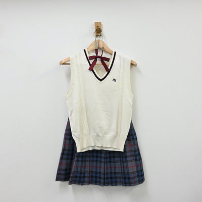 【中古】茨城県 私立水城高等学校 女子制服 4点（ニット・ニットベスト・スカート）sf012393