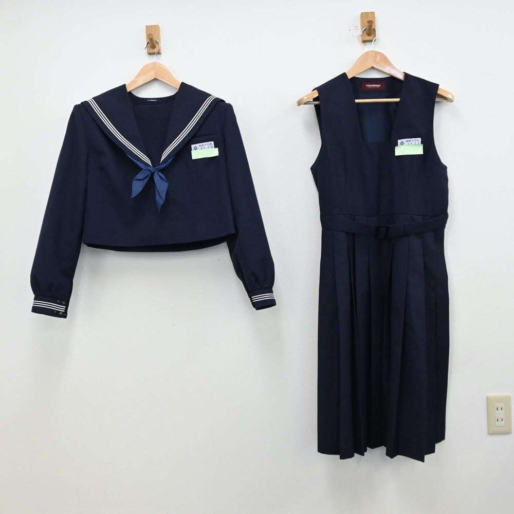 【中古】福岡県 福岡市立柏原中学校 女子制服 3点（セーラー服・ジャンパースカート）sf012421