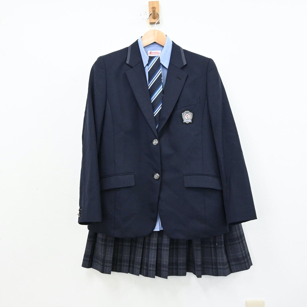 【中古】神奈川県 朋優学院高等学校 女子制服 5点（ブレザー・シャツ・ニット・スカート）sf012426