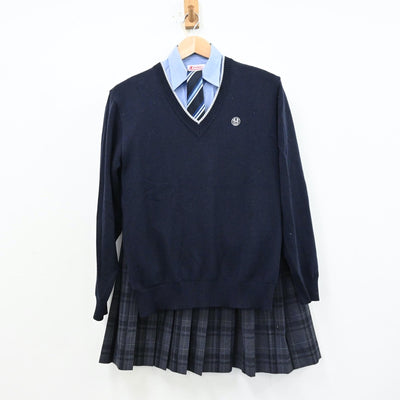 【中古】神奈川県 朋優学院高等学校 女子制服 5点（ブレザー・シャツ・ニット・スカート）sf012426