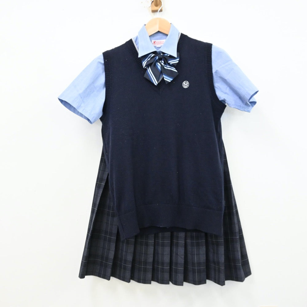 【中古】神奈川県 朋優学院高等学校 女子制服 4点（シャツ・シャツ・ニットベスト・スカート）sf012427