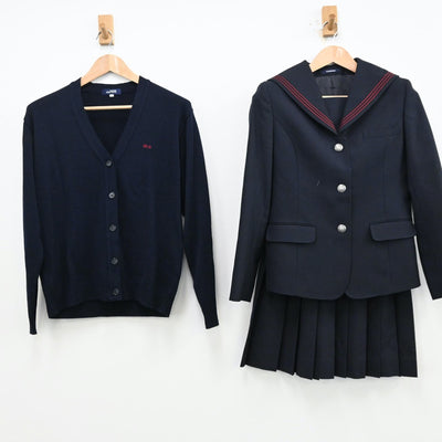 【中古】大阪府 早稲田摂陵高等学校 女子制服 4点（セーラー服・ニット・スカート）sf012465