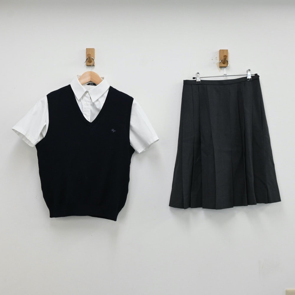 【中古】東京都 鴎友学園女子中学校 女子制服 3点（シャツ・ニットベスト・スカート）sf012496