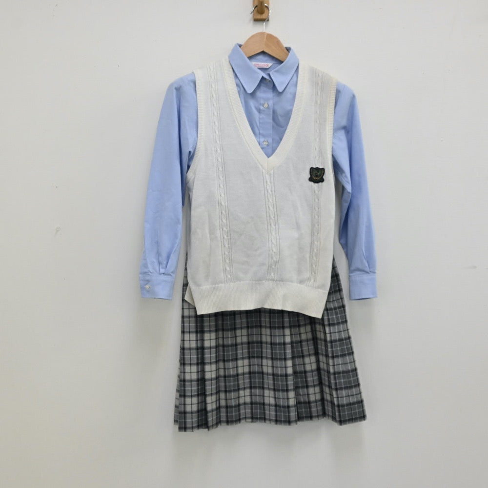 【中古】東京都 錦城高等学校 女子制服 4点（シャツ・ニットベスト・スカート）sf012507