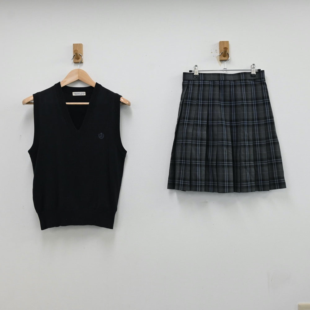 【中古】千葉県 日本大学習志野高等学校 女子制服 2点（ニットベスト・スカート）sf012518