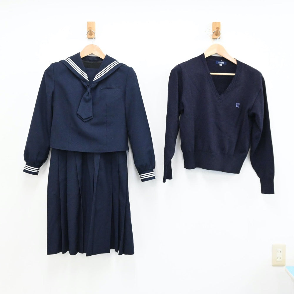 【中古】千葉県 和洋国府台女子高等学校 女子制服 4点（セーラー服・ニット・シャツ・スカート）sf012527