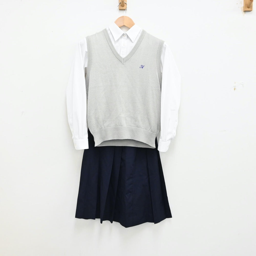 【中古】大阪府 阿倍野高等学校 女子制服 5点（シャツ・ニットベスト・スカート・ズボン）sf012534