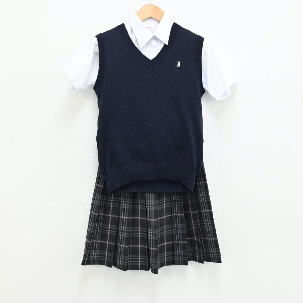 【中古】神奈川県 川崎市立稲田中学校 女子制服 3点（ニットベスト・シャツ・スカート）sf012536