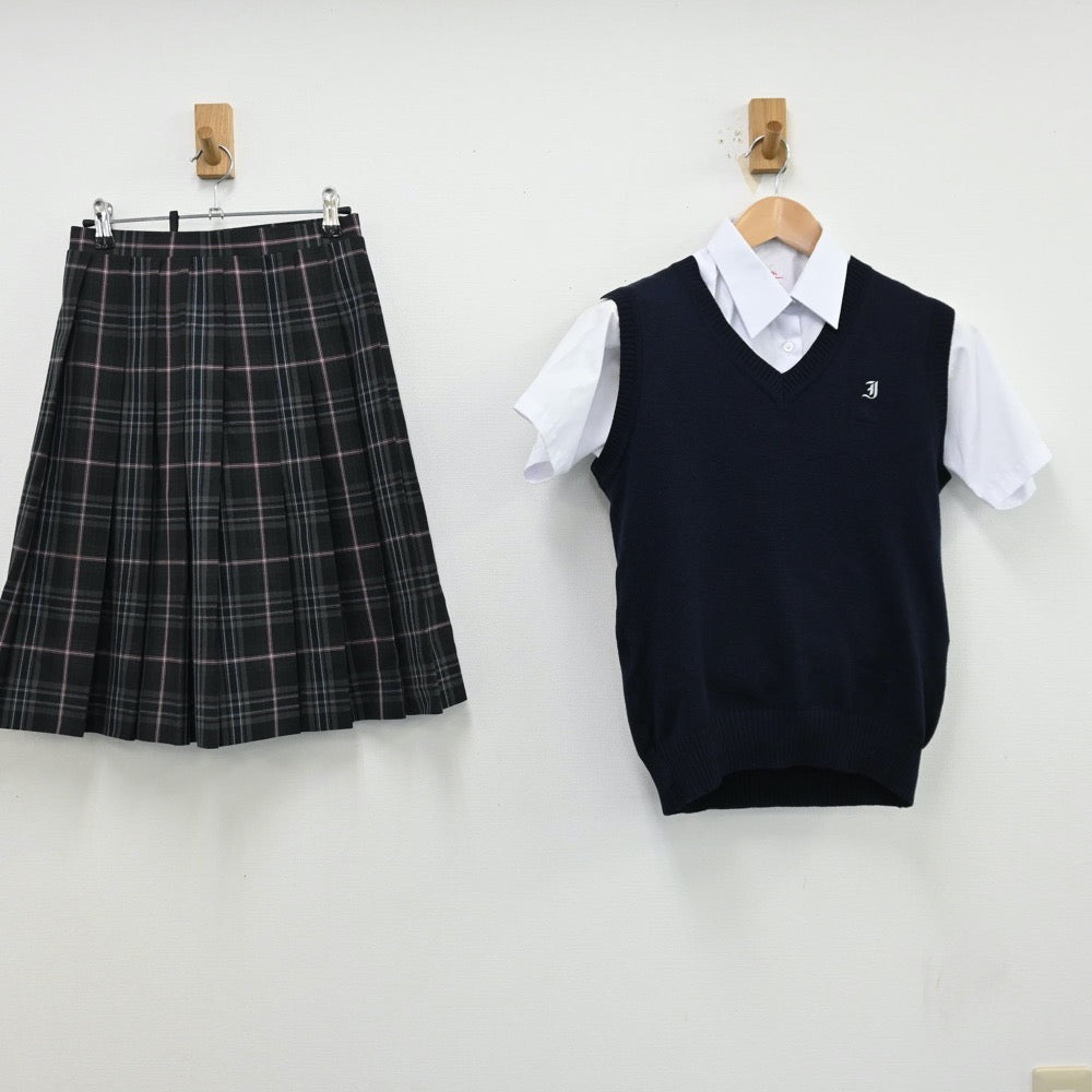 【中古】神奈川県 川崎市立稲田中学校 女子制服 3点（ニットベスト・シャツ・スカート）sf012536